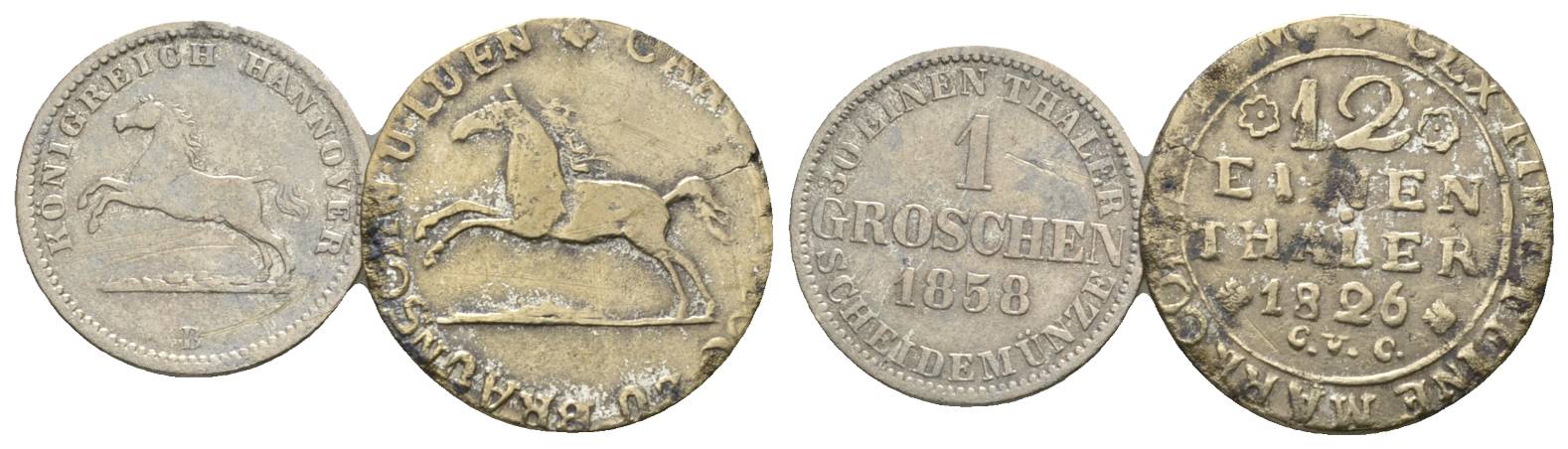  Altdeutschland, 2 Kleinmünzen 1858/1826   