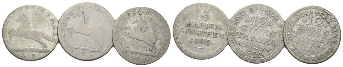  Altdeutschland, 3 Kleinmünzen 1820/1824/1778   