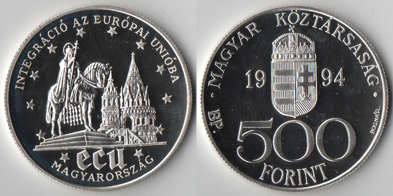 Ungarn  500 Forint  1994  St. Istvan und Halaszbastya   FM-Frankfurt  Feinsilber: 29,10g   