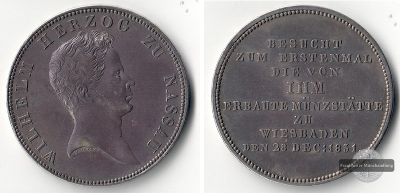  Nassau,  Kronentaler 1831 Wilhelm FM-Frankfurt Feingewicht: 25,73g Silber   