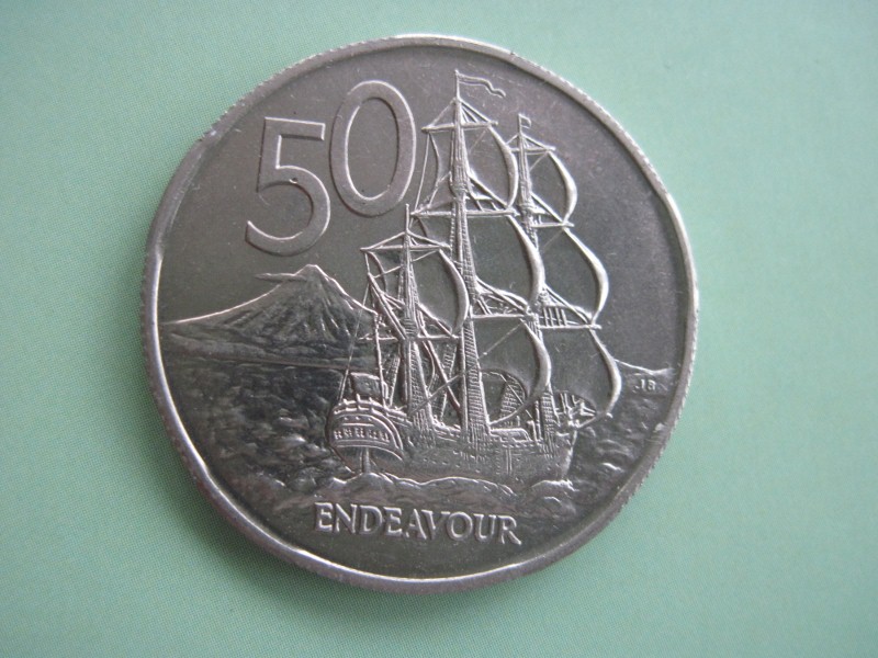  50 Cents Sondermünze Neuseeland 1968 Endeavour, unzirkuliert, sehr selten   