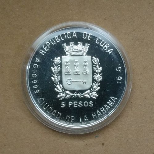  Kuba 5 Pesos 1989 Fussball Silber PP in Kapsel   
