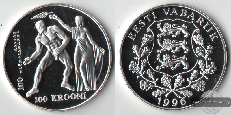  Estland  100 Krooni  1996 - Olympiade  FM-Frankfurt  Feingewicht: 26,16g   