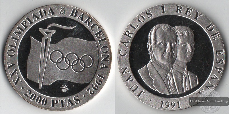  Spanien  2000 Pesetas  1991 Olympic Games   FM-Frankfurt  Feingewicht: 24,70g   