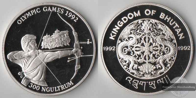  Bhutan 300 Ngultrum  1992 - Olympic Games   FM-Frankfurt  Feingewicht: 29,11g   