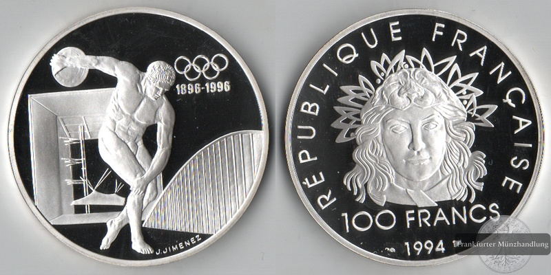  Frankreich  100 Francs  1994    Olympic Games 1896-1996    FM-Frankfurt   Feingewicht: 31,11g   