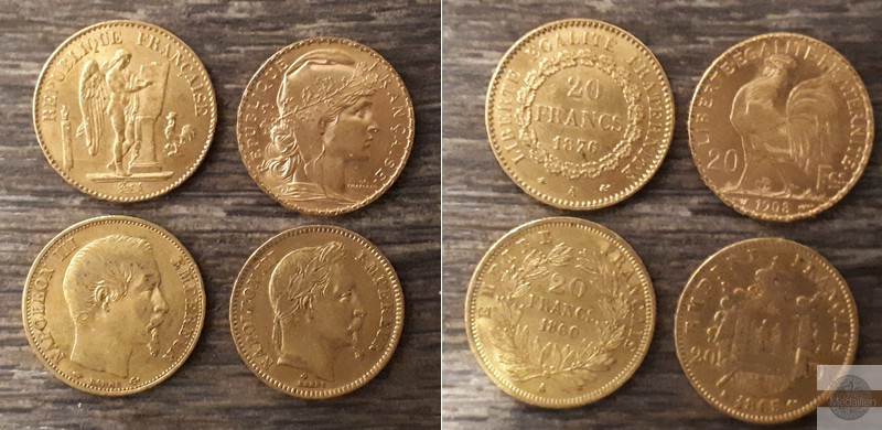 Frankreich MM-Frankfurt Feingold: 290,5g 50x 20 Francs 1803-1914 