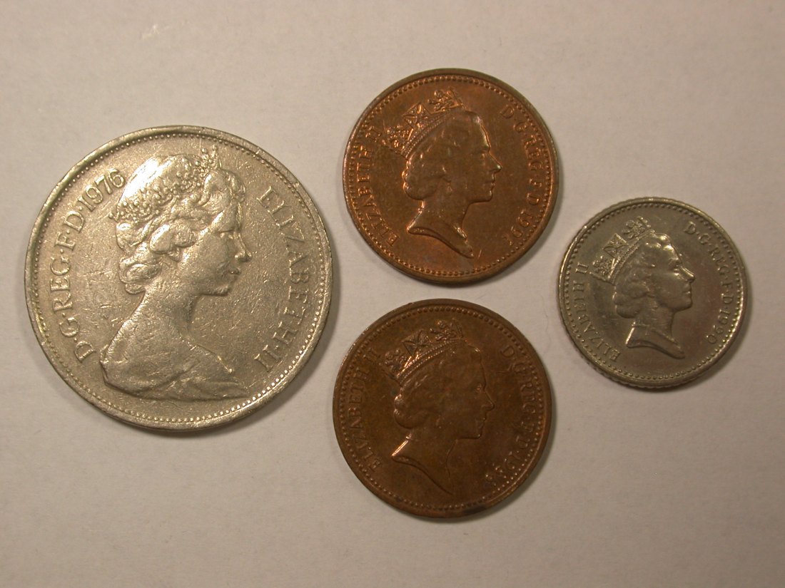  HOT-Lot Großbritannien  4 Münzen  1976-1991  Originalbilder   