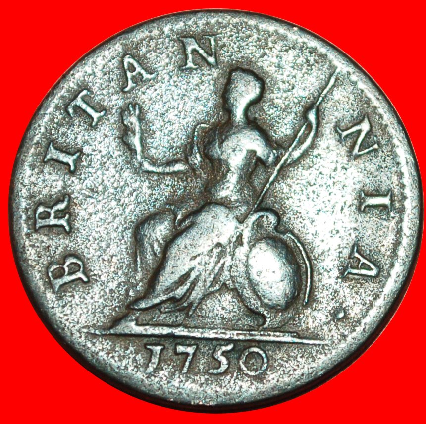 + GEORGIVS II (1727-1760): GROSSBRITANNIEN ★ FARTHING 1750! TYP 1740-1754! OHNE VORBEHALT!
