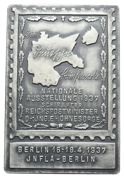 Plakette 1937; versilbert Bronze; 58,54 g, 60 x 40 mm   