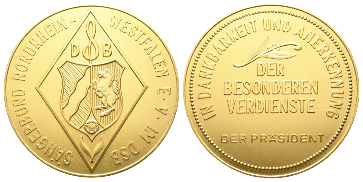  Nordrhein-Westfalen - Sängerbund; vergoldete Bronzemedaille o.J.; 123,11 g, Ø 70 mm   