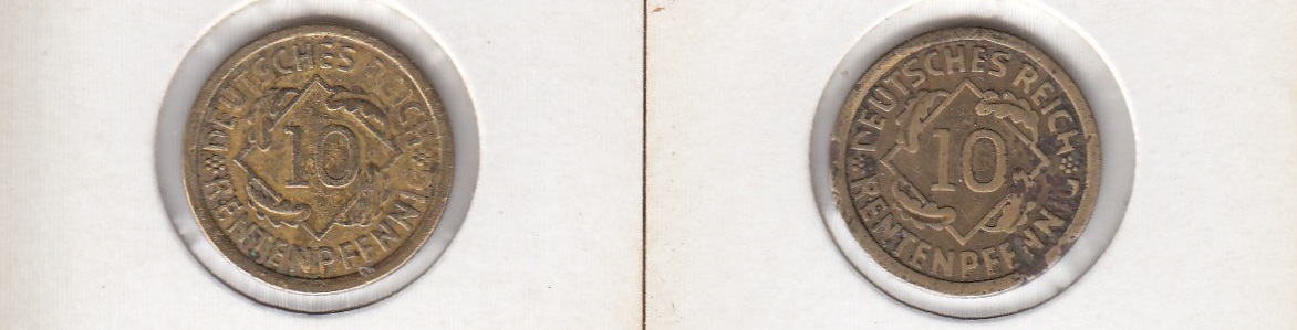T17 Lot Weimar 10 Rentenpfennig 1923 G - 1924 F mit natürlicher Patina