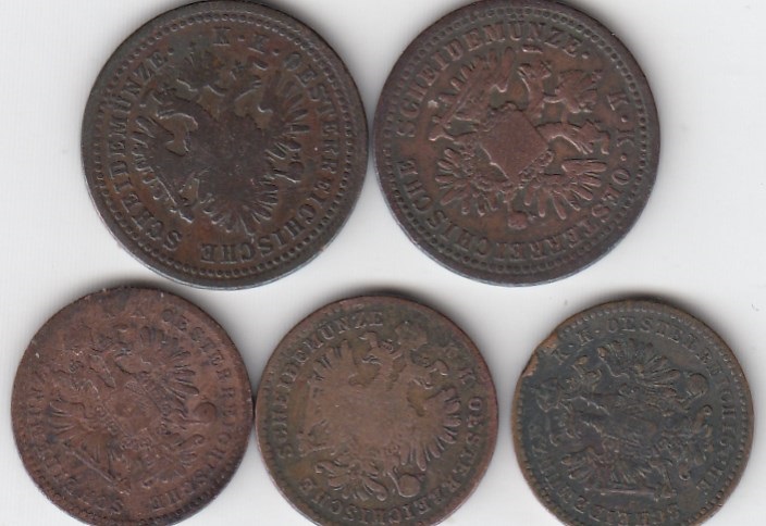 t38 Österreich 5 x 1 Kreuzer 1851 A,1851 B,1858 B,1859 A,1860 B