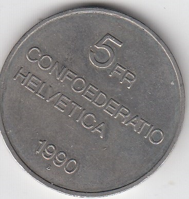 T50 Schweiz 5 Franken 1990 -Gottfried Keller- Patina - in Top Erhaltung / Vorzüglich