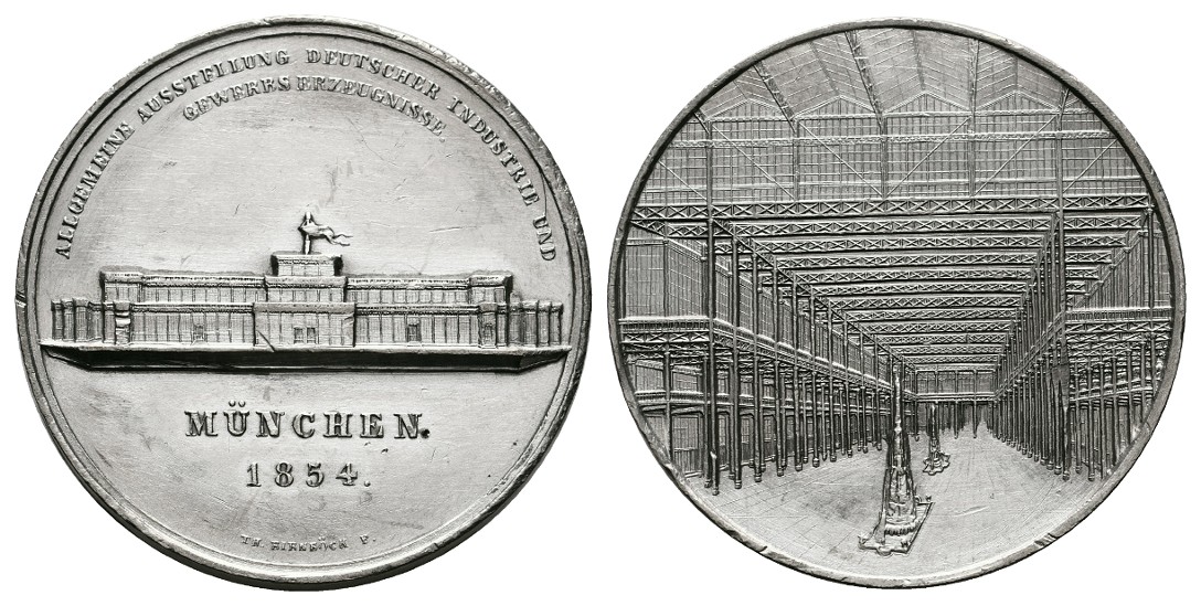  Linnartz München Zinnmedaille 1854 (Birnböck) a.d. Industrie-Ausstellung vz- Gewicht: 24,6g   
