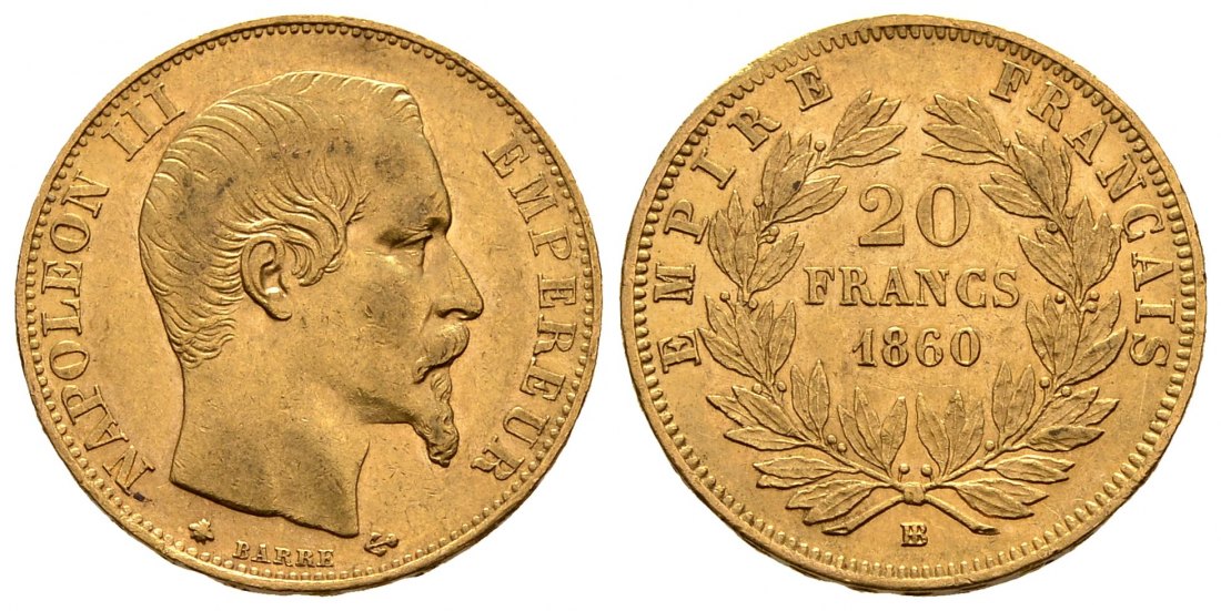 PEUS 2883 Frankreich 5,81 g Feingold. Napoleon III. (1852-1870) 20 Francs GOLD 1860 BB Sehr schön