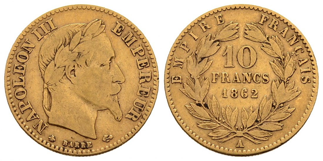 PEUS 2884 Frankreich 2,90 g Feingold. Napoleon III. (1852-1870) 10 Francs GOLD 1862 A Paris Sehr schön