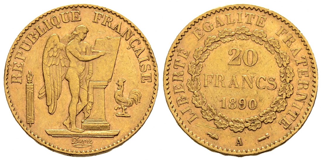 PEUS 2887 Frankreich 5,81 g Feingold 20 Francs GOLD 1890 A Sehr schön
