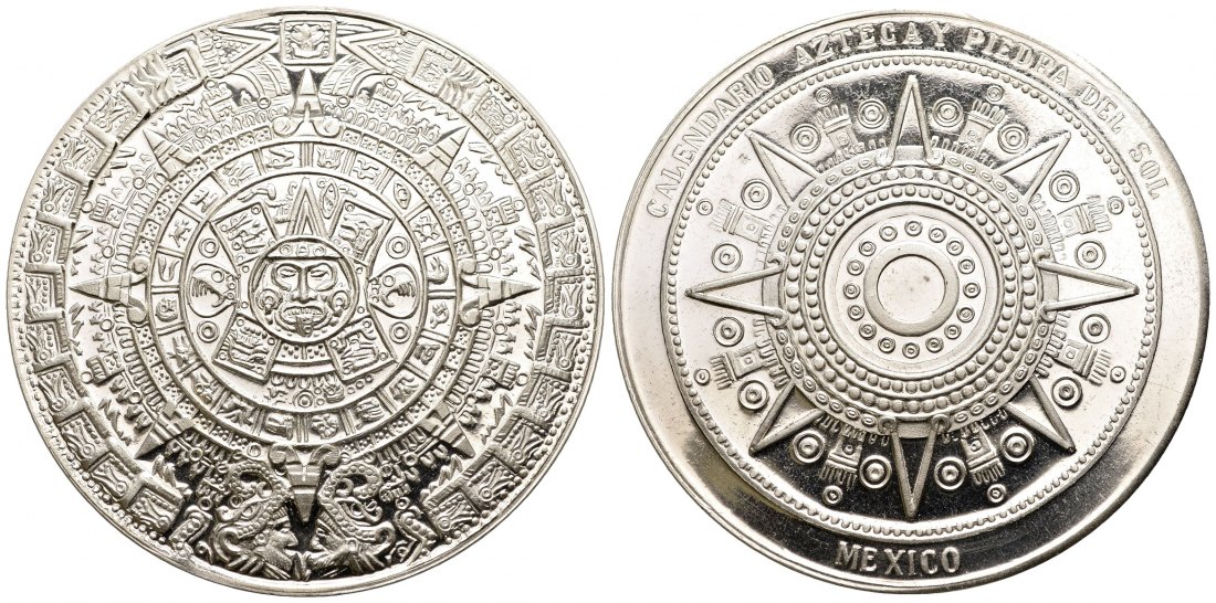 PEUS 2888 Mexiko 90,2 g rau / 62 mm. Aztekenkalender Medaille SILBER o.J. Uncirculated