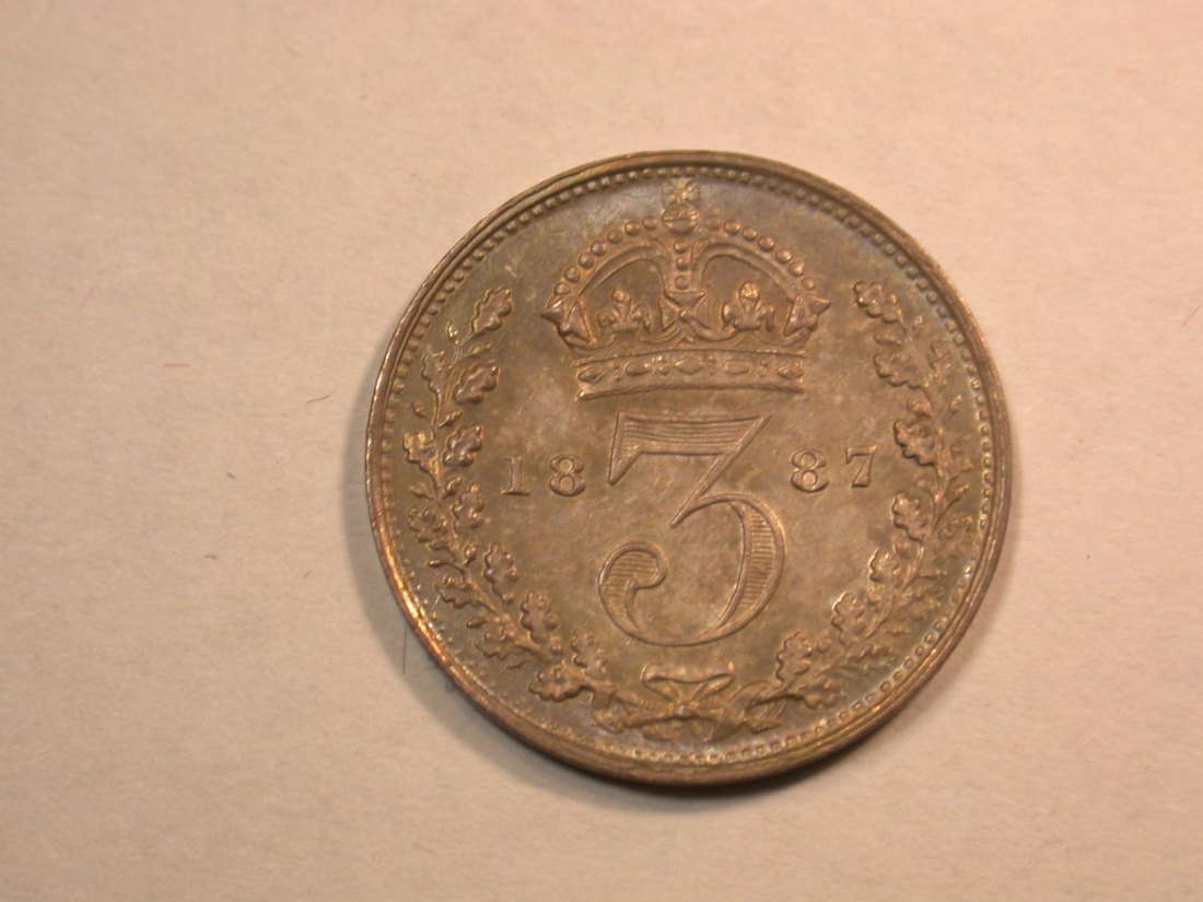  D05  Grossbritannien  Viktoria 3 Pence 1887 in vz/f.st  Orginalbilder   