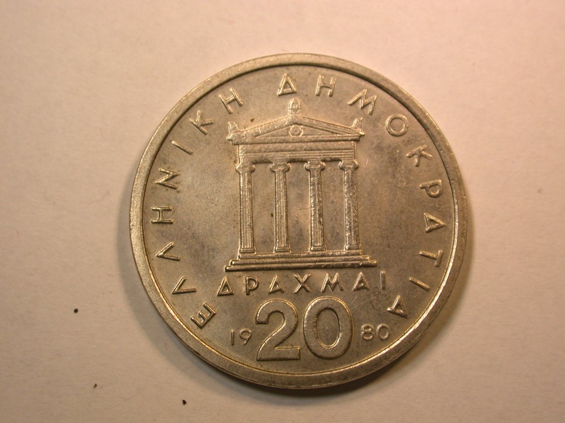  D05  Griechenland  20 Drachmai 1980 in vz+  Orginalbilder   