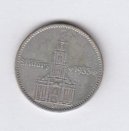 T 89 3. Reich 2 Mark 1934 D - Kirche mit Datum - Silber natürl. Patina Top Erhaltung