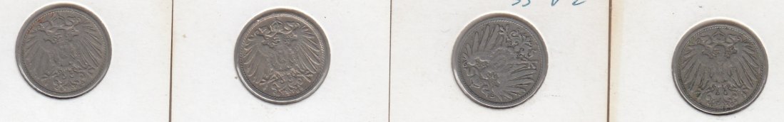 T123 Kaiserreich 4 x 10 Pfennig 1901 E,1906 G,J + 1909 G natürl. Patina