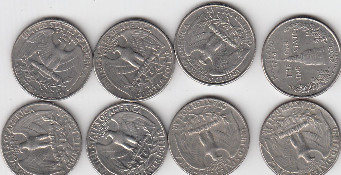 T130 USA 8 verschiedene 1/4 Dollar - natürliche Patina