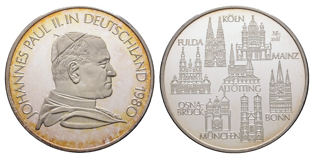  Linnartz Vatikan, Johannes Paul II., Silbermedaille 1980, 35 mm, 14,96/fein, PP   