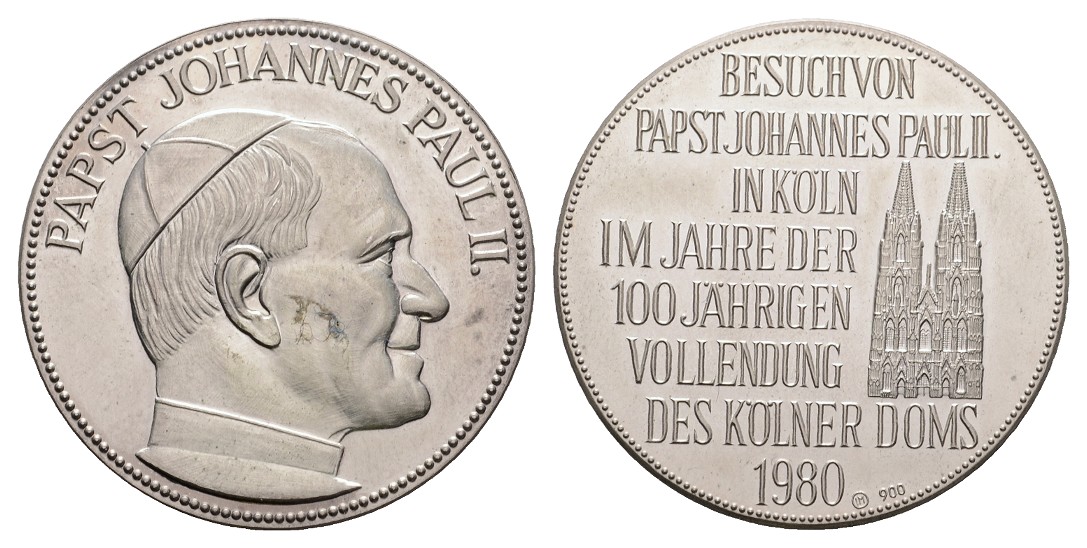  Linnartz  Köln, Johannes Paul II., Silbermedaille 1980, 33mm, 15,04/900, matt, st   