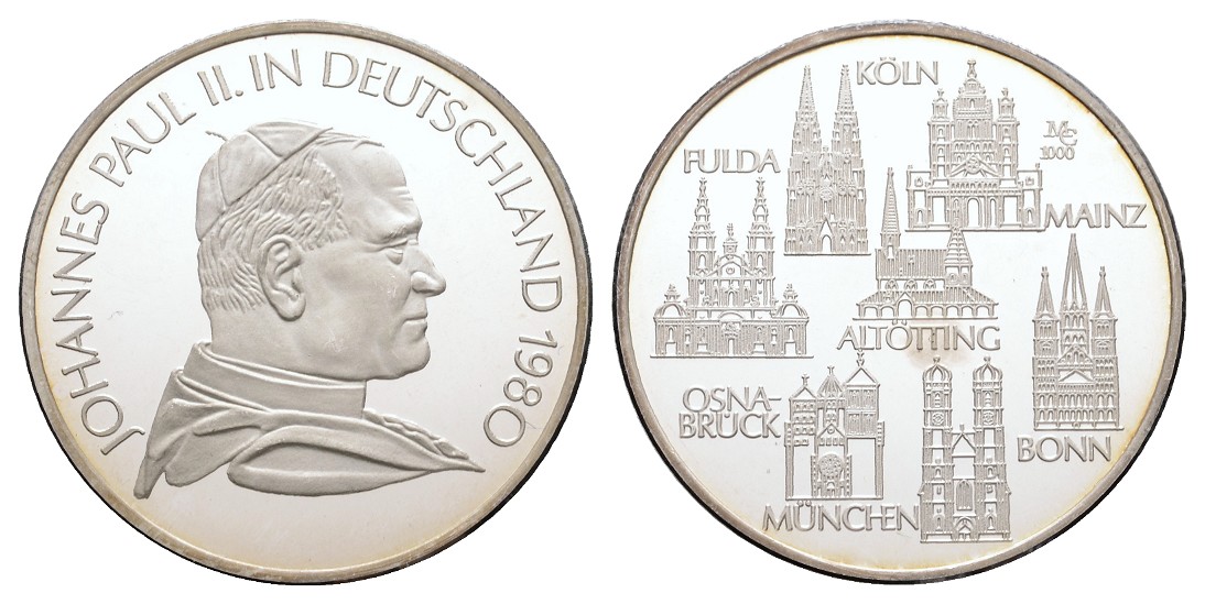  Linnartz Vatikan, Johannes Paul II., Silbermedaille 1980, 35 mm, 14,98/fein, PP   