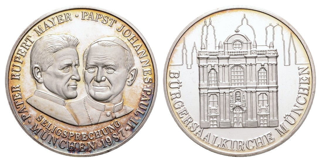  Linnartz München, Johannes Paul II., Silbermedaille 1987, 36 mm, 19,88/fein, PP   