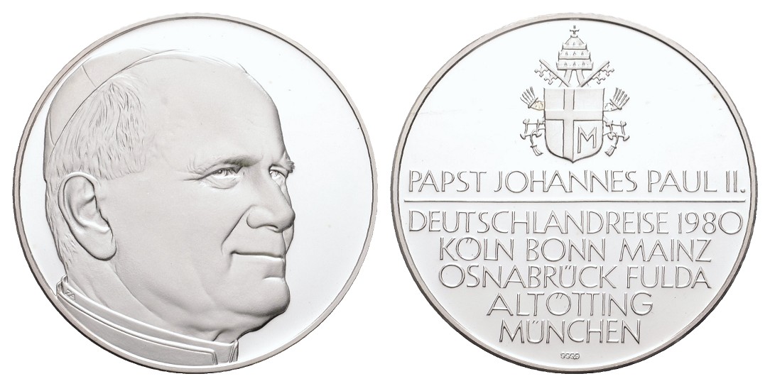  Linnartz Vatikan, Johannes Paul II., Silbermedaille 1980, 35 mm, 14,90/fein, PP   