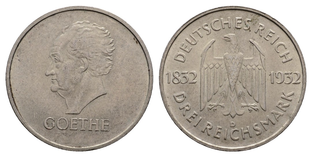  Linnartz Weimarer Republik Goethe 3 Mark 1932 D, v-st   