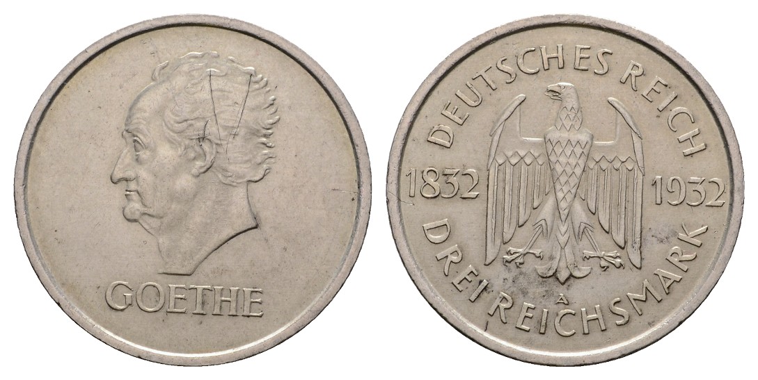  Linnartz Weimarer Republik Goethe 3 Mark 1932 A,  kl. Kr. vz   