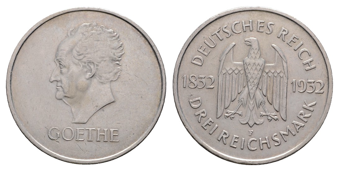  Linnartz Weimarer Republik Goethe 3 Mark 1932 F,  vz +   
