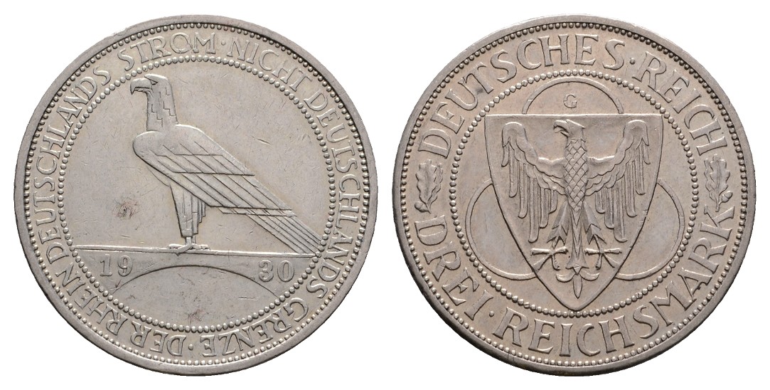  Linnartz Weimarer Republik Der Rhein 3 RM 1930 G, vz-st   