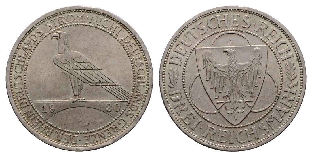  Linnartz Weimarer Republik Der Rhein 3 RM 1930 A, fast st   