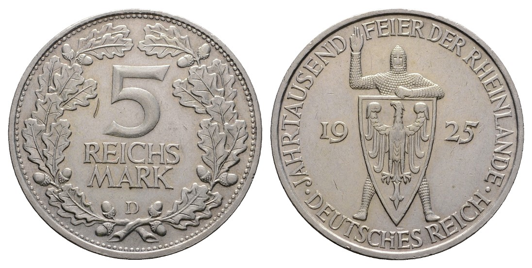 Linnartz Weimarer Republik 5 Mark 1925 D Rheinlande vz   