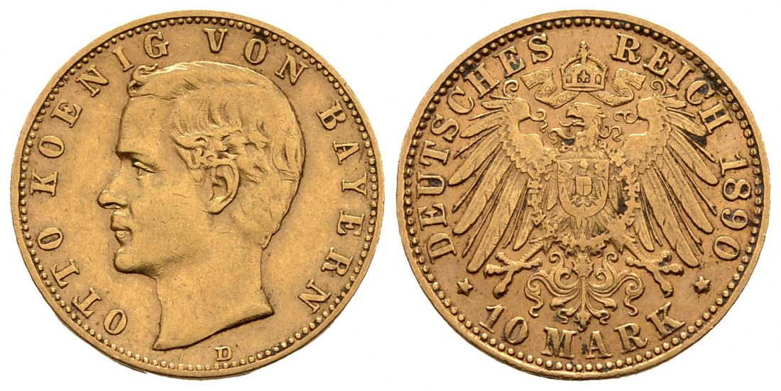 PEUS 2903 Kaiserreich - Bayern 3,58 g Feingold. Otto (1886 - 1913) 10 Mark GOLD 1890 D Sehr schön