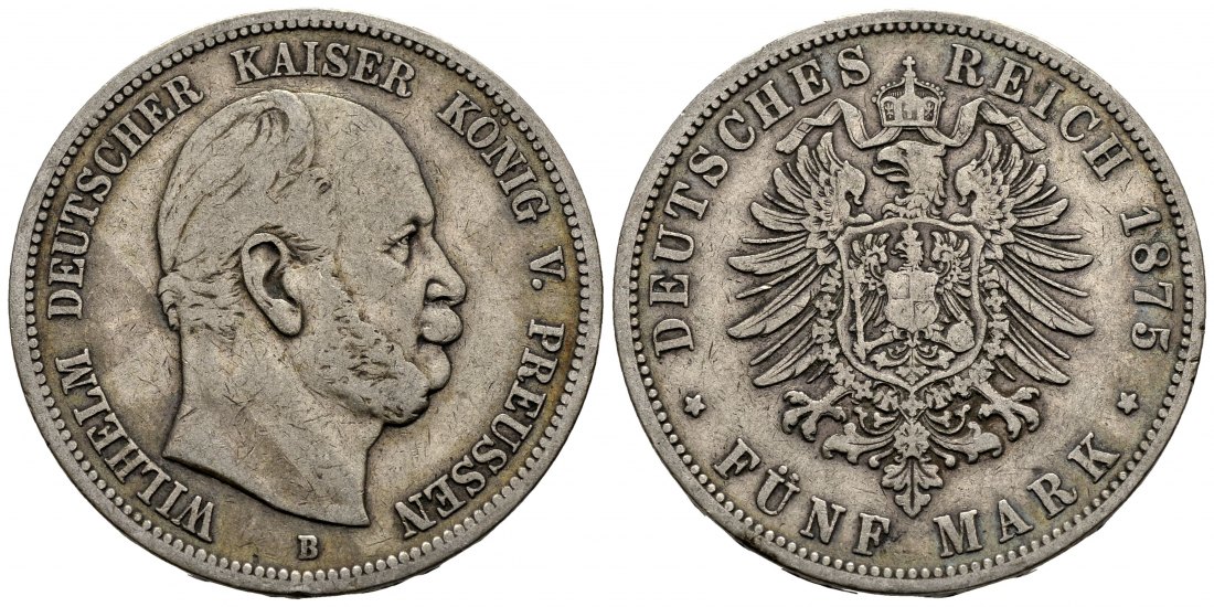 PEUS 2919 Preußen - Kaiserreich Wilhelm I. (1861 - 1888) 5 Mark 1875 B Hannover Sehr schön