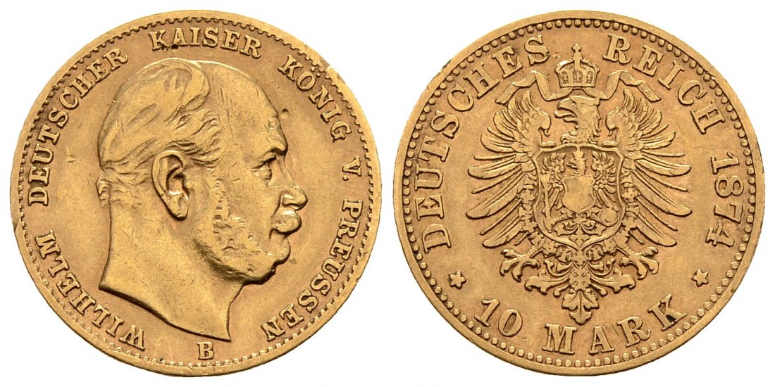 PEUS 2936 Kaiserreich - Preußen 3,58 g Feingold. Wilhelm I. (1861 - 1888) 10 Mark GOLD 1874 B Hannover Sehr schön