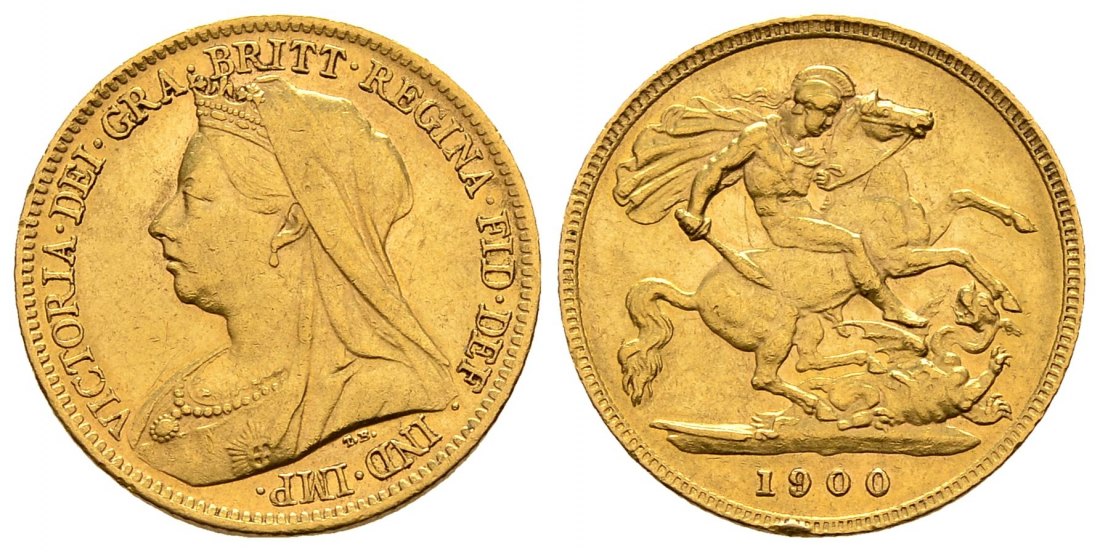 PEUS 2942 Grossbritannien 3,66 g Feingold. Victoria (1837 - 1901) mit Witwenschleier 1/2 Sovereign GOLD 1900 Sehr schön