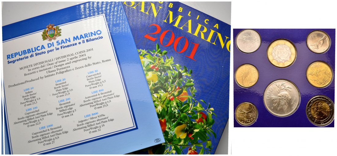 PEUS 2946 San Marino 15,03 g Feinsilber. Nur 2.000 Exemplare Originalverpackung. Lire KMS (8 Stück) 2001 Stempelglanz