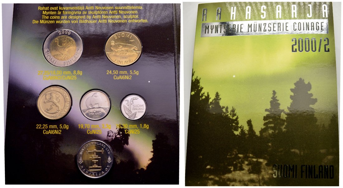 PEUS 2947 Finnland Nordlicht Originalverpackung KMS (6 Münzen) 2000 Proof
