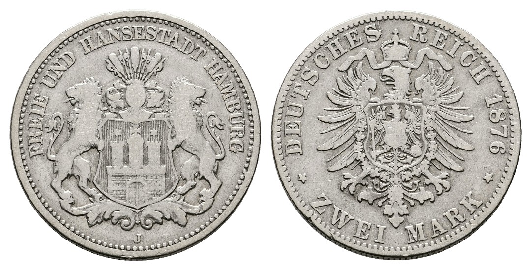  Linnartz KAISERREICH Hamburg 2 Mark 1876 J s   