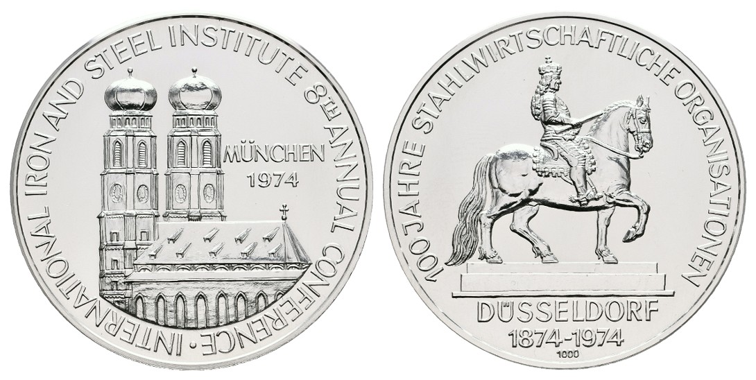  Linnartz Bayern Silbermedaille 1974 Internationales Eisen-& Stahlinstitut stg Gewicht: 25,2g/1.000er   