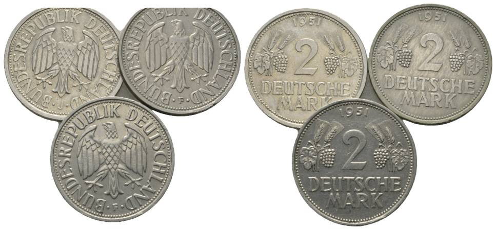  BRD 2 Mark 1951 (3 Münzen)   