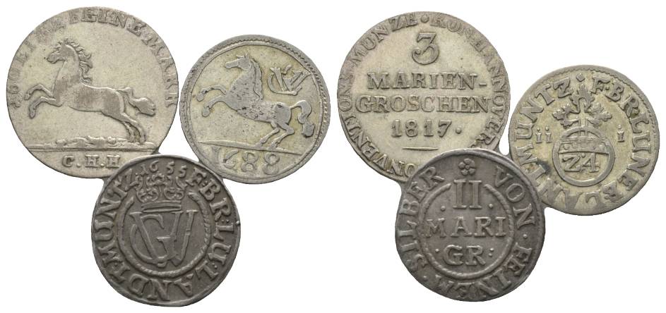  Altdeutschland, 3 Kleinmünzen 1817/1688/1655   