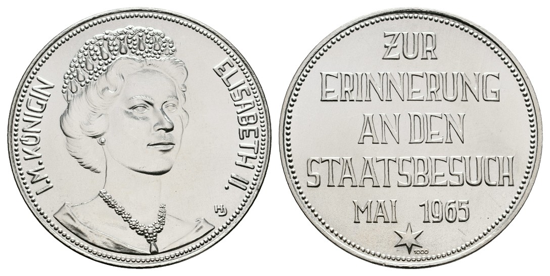  Linnartz Großbritannien Silbermedaille o.J. a.d. Staatsbesuch 1965 stgl Gewicht: 25,0g/1.000er   